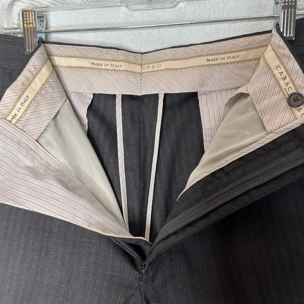 Caracciolo Mens 36x30 Dress Pants Charcoal Pinstripe Merino Wool Made in Italy